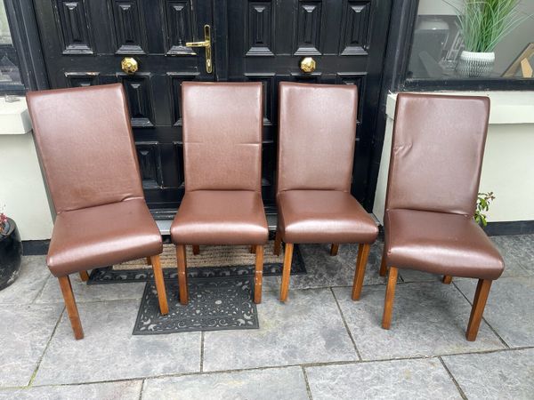 Dark leather on sale dining chairs