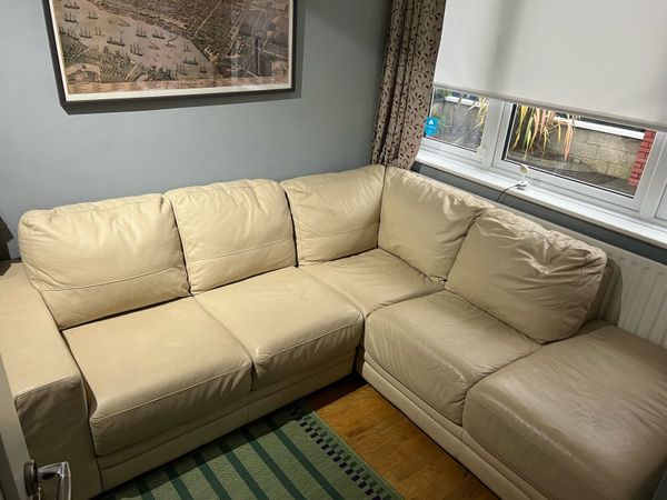 Dfs cream deals leather corner sofa