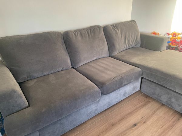 Grey fabric l on sale shape sofa