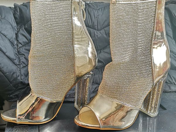 Metallic peep toe clearance booties