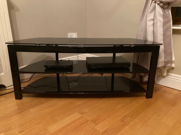 Black glass tv stand deals 2 tier