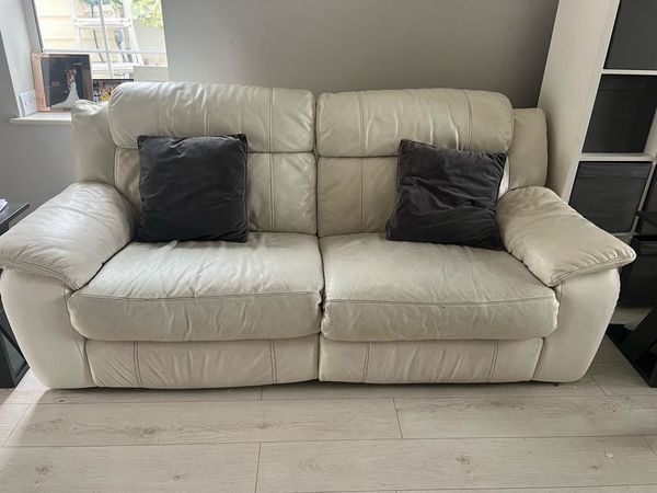 Cream leather electric recliner sofa hot sale