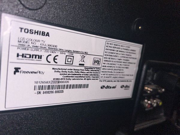 43 inch toshiba tv no remote for sale in Co. Donegal for €280 on DoneDeal