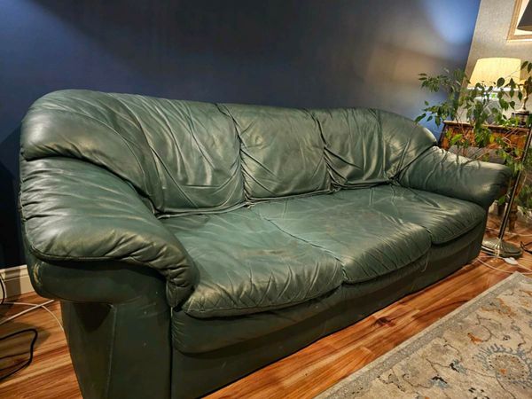 Hunter green leather deals couch