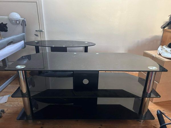 Black glass tv stand 2 deals tier