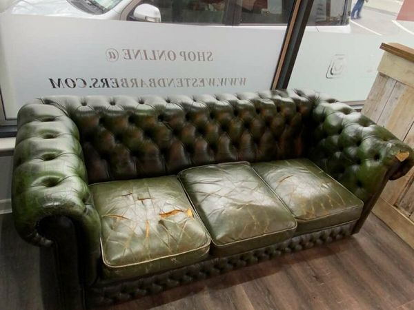 Green leather chesterfield sofa shop for sale