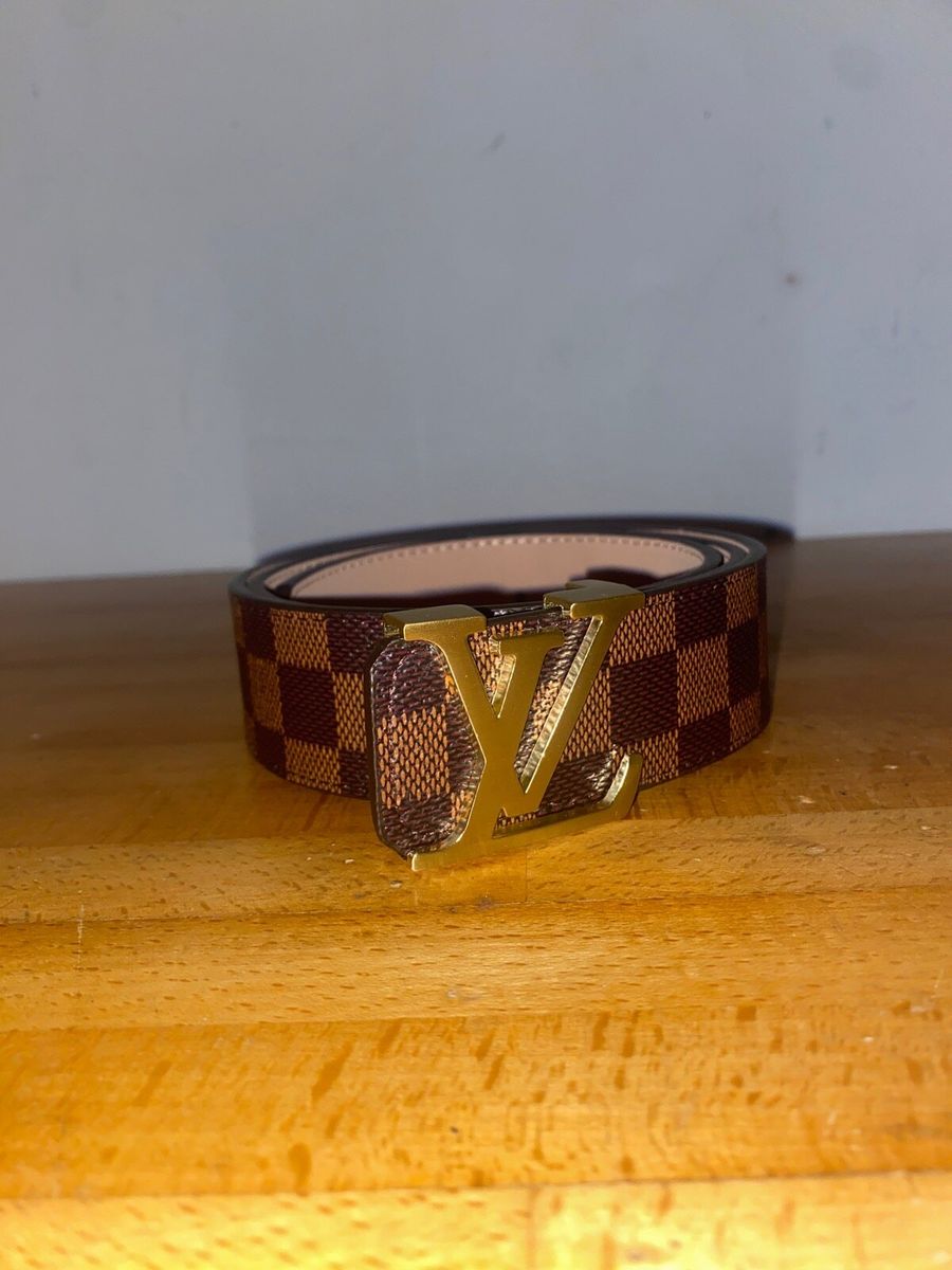 Lot - Louis Vuitton Black/Brown Belt LV Gold Buckle 34