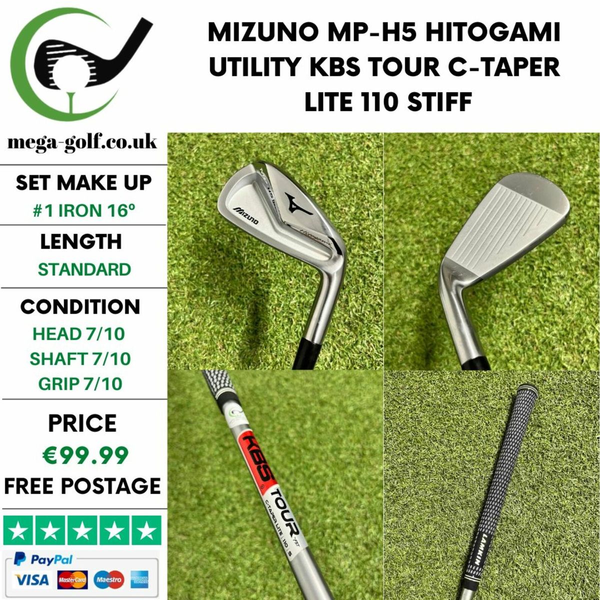 MIZUNO MP-H5 HITOGAMI UTILITY #1 IRON 16º / STIFF for sale in Co 