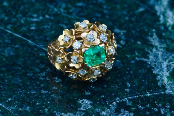 Vintage emerald flower on sale ring