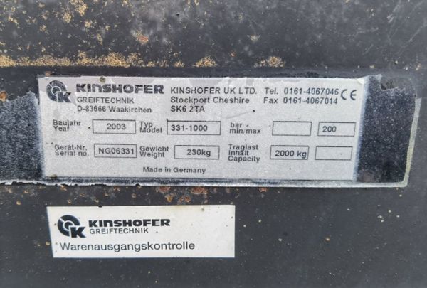 ** KINSHOFER KM331 HYDRAULIC BLOCK GRAB ** 206147679