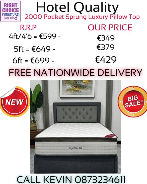 Hotel Quality 2000 pocket sprung mattresses for sale in