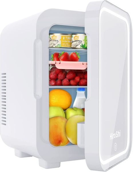 2 in 1 Mini Fridge, 8 Litre Fridge with Cooling and Heating Function, with LED Makeup Mirror
