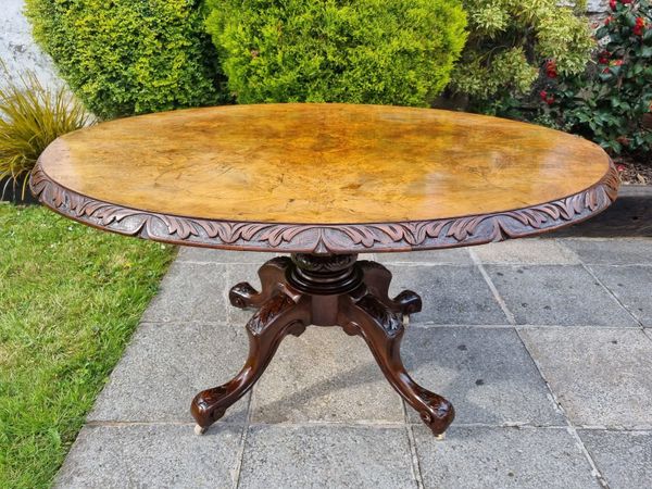 Victorian Burr Walnut Oval Table- Circa 1860