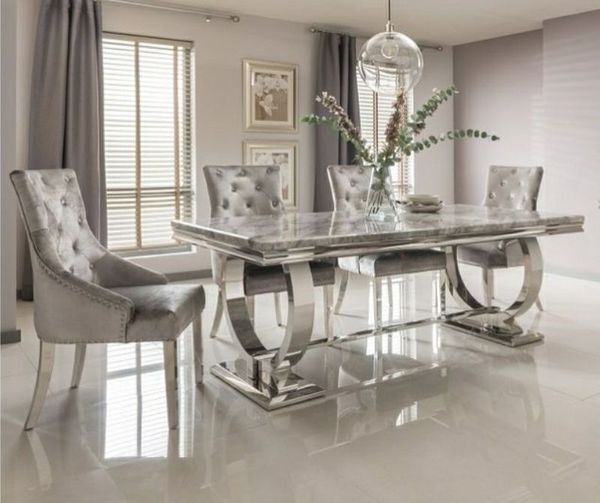 Arianna 1.8 Grey Marble table and 4 knockerback chairs
