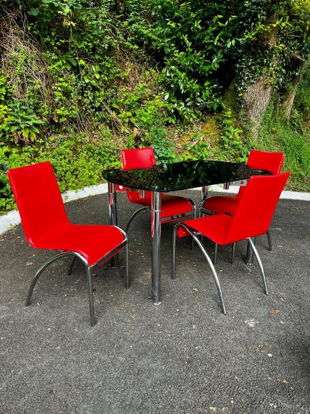 Glass Dining Table With Red Leather, Red Leather Dining Chairs Glass Table