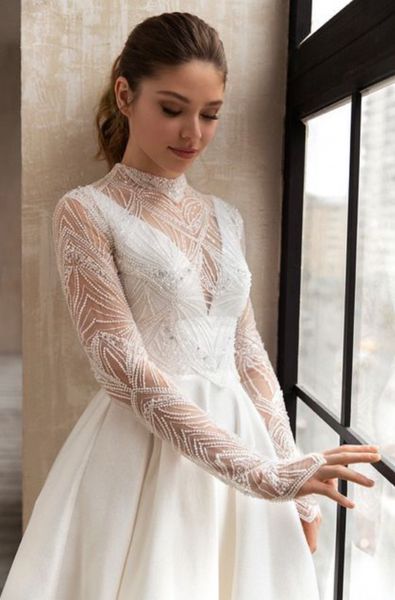 Classic A-Line Wedding Dress with Hand Beaded Top