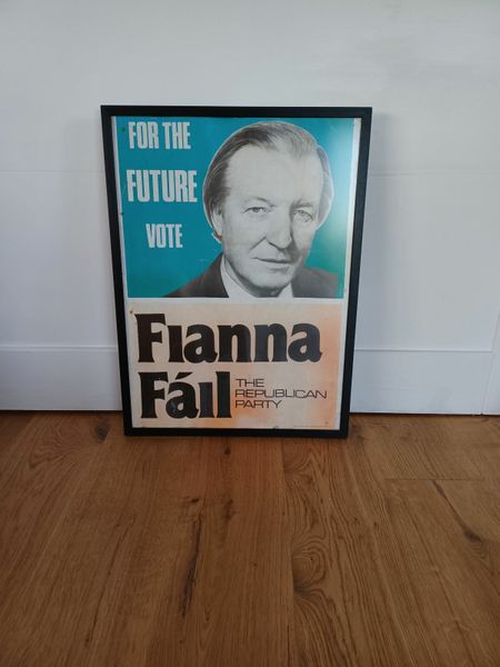 Charles Haughey election poster in glass frame