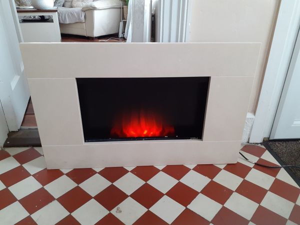 Cream marble electric fireplace