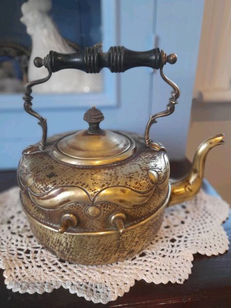 Ornate victorian antique brass spirit tea kettle