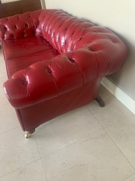 Red leather chesterfield horsehair