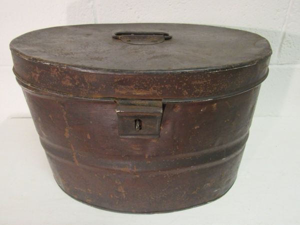 Antique turn of the Century metal hatbox.