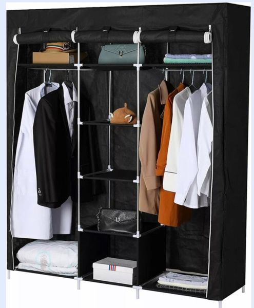 NEW Canvas Fabric Wardrobe with Clothes Rail