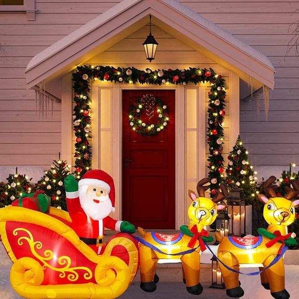 8 Foot Tall Jumbo Christmas Inflatable Candy Cane Archway with Santa Claus Snowman Two Penguins Gift Box Outdoor Indoor Holiday Decorations Blow up Lights Lighted Yard Lawn Home Outside Decor 