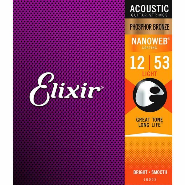 Elixir Nanoweb 12-53 Phosphor Bronze 16052 Acoustic Guitar Strings