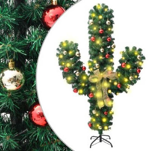 vidaXL Christmas Cactus with Stand and LED Green 1