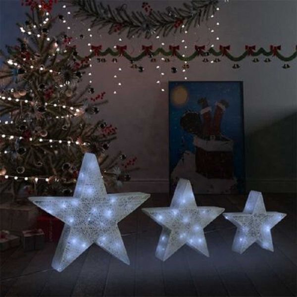vidaXL Christmas Decoration Stars 3 pcs White Mesh