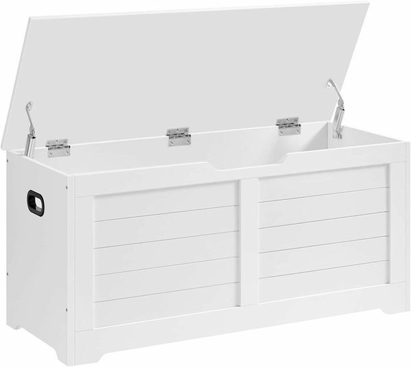 shoe bench, bench with storage space, seat chest, storage cabinet, toy chest, safety hinges, modern, 100 x 40 x 46 cm, matt white
