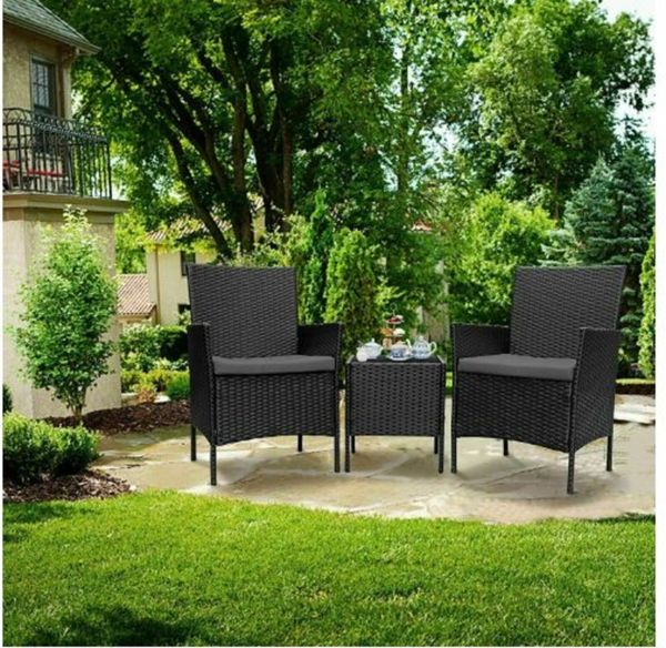 3 Pieces Wicker Rattan Patio Outdoor Furniture Conversation Sofa Bistro Garden