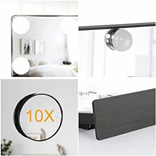 White Makeup Vanity Mirror with Lights Hollywood Makeup Mirror with 3 Color Dimmable Bulbs Detachable 10X Magnifier USB Charging Port 