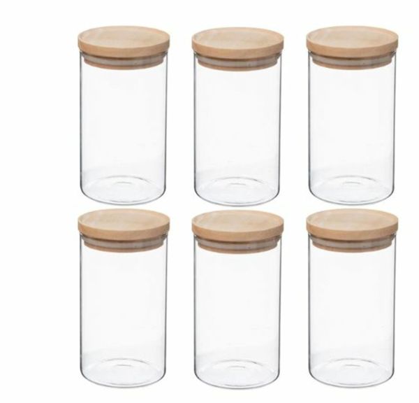 BRAND NEW Glass jars with wooden lid set of 6pcs 1L