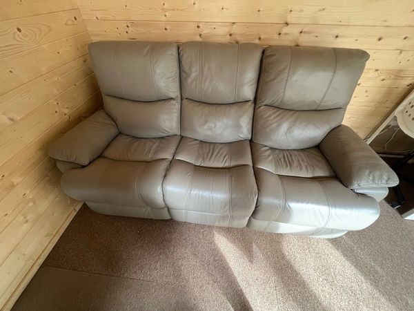 EZ Living 3 Seater Grey Leather Power Reclining Sofa