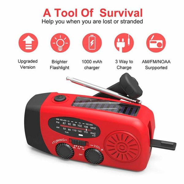 3 in1 Emergency Charger Hand Crank Generator Wind/Solar Light/Dynamo Powered FM/AM Radio Phones Chargers LED Lights