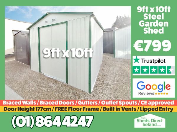 9ft wide x 10ft deep steel shed