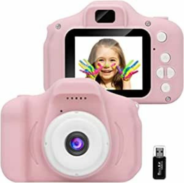GlobalCrown Kids Camera,Mini Rechargeable Child Digital Camera Shockproof Video Camcorder Gifts for 3-8 Year Old Boys Girls,8MP HD Video 2 Inch Screenfor Outdoor Play(32GB Card Included)