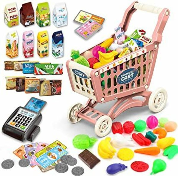 deAO Kids Shopping Cart Trolley Toy, 65pcs Superma