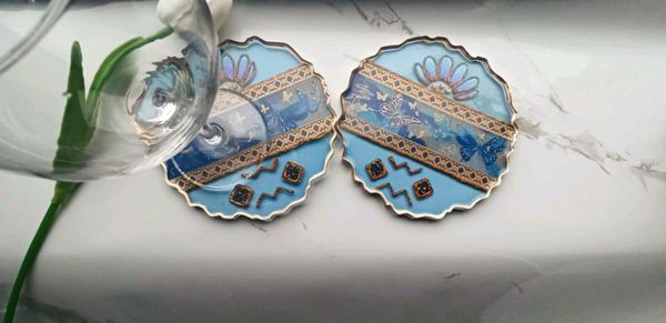 Set of 2 handmade blue | gold epoxy resin coasters