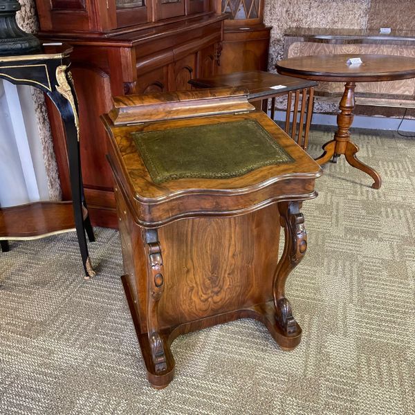 antique walnut burr davenport with a stunning olive green leather finish. / home delivery / online