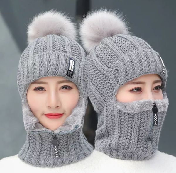 Woolly Hat With Zip Up Face Mask