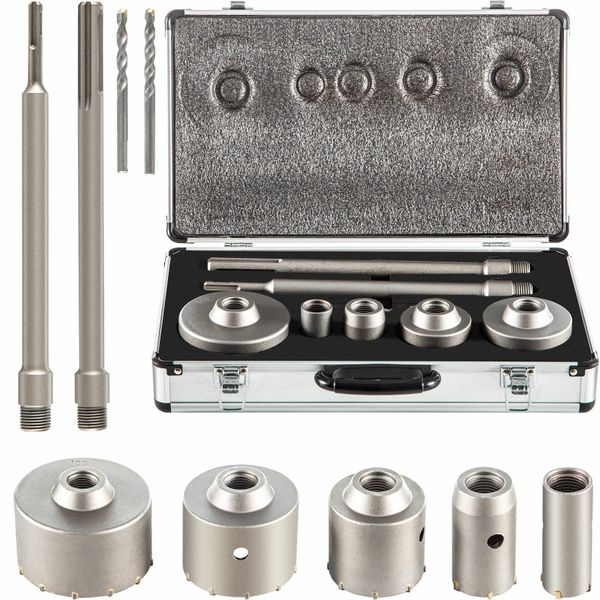 Concrete Hole Saw Kit, 30/40/65/80/100mm Drill Bit Set SDS Plus or SDS