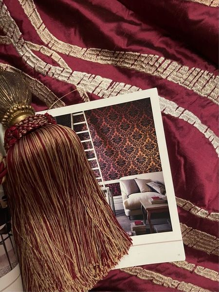 Stunning Extra Long Crimson and Gold Silk Interlined Curtains 60" x 134"
