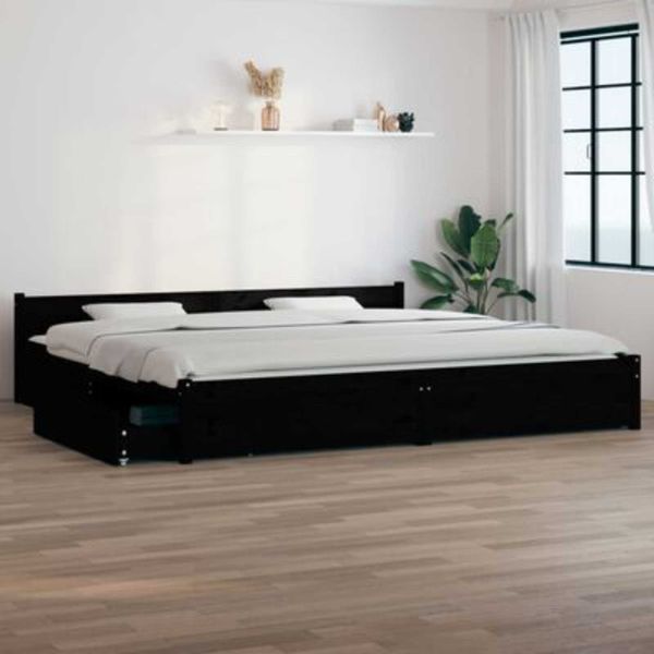 vidaXL Bed Frame with Drawers Black 180x200 cm 6FT