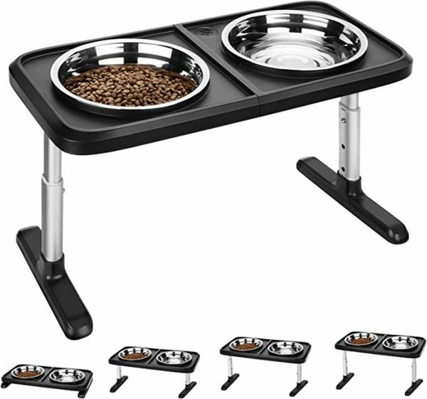 PETTOM Raised Dog Bowl 4 Height Adjustable Dog Feeding Bowls, Dog Food Water Bowls with Stand