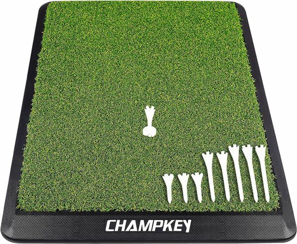 Premium Synthetic Turf Golf Hitting Mat | Heavy Duty Rubber Base Golf Practice Mat | Come with 1 Rubber Tee and 9 Plastic Tees