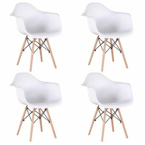 A SET OF 4 MEDIEVAL DESIGN DINING CHAIRS, RETRO DESIGN ARMCHAIRS WITH SOLID BEECH LEGS, KITCHEN DINING CHAIRS（WHITE/BLACK）