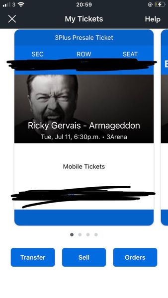 Ricky Gervais ticket! Armageddon tour, dublin for sale in Co. Kilkenny