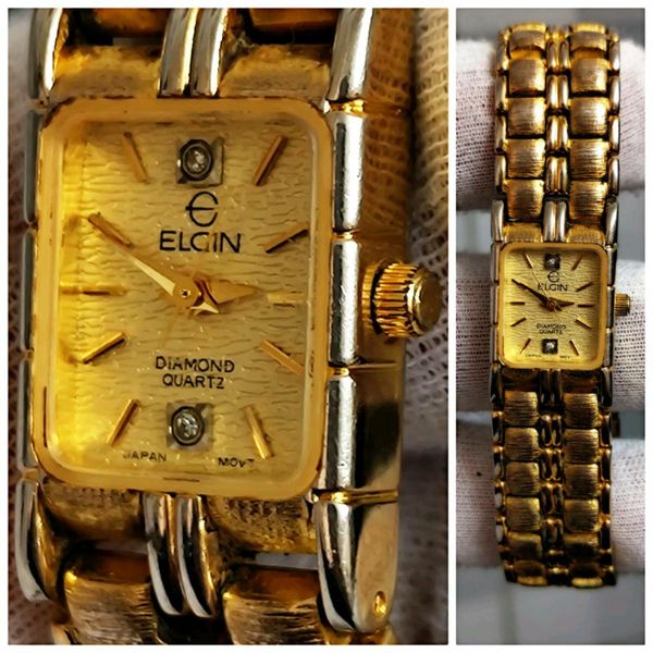 Elgin diamond watch on sale gold